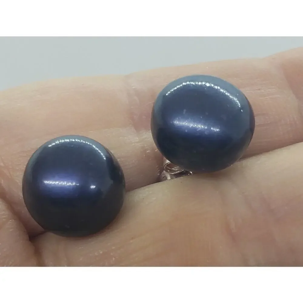 Vintage HUGE Gray Pearl Earrings Large Size Peacock Iridescent Pierced Stud